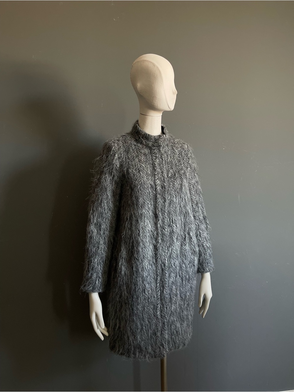 Club Monaco Gray Alpaca Mohair Wool Blend Cocoon Coat Quiet Luxury Minimalist XS
